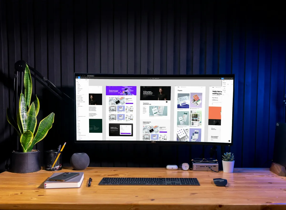 A design system laid out across a widescreen workstation